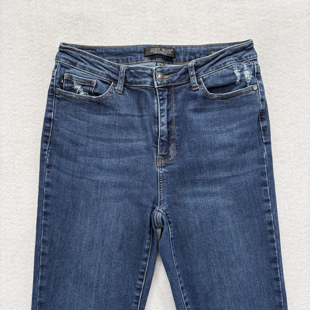 Judy Blue Jeans Womens 9/29 Blue Slim Bootcut Distressed Raw Hem Stretch Denim - Picture 2 of 12